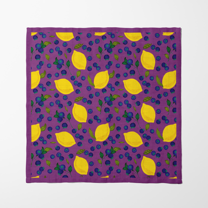 Spring Lemons Napkin in Purple in Lightweight Linen