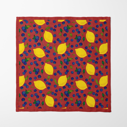 Spring Lemons Napkin in Red in Lightweight Linen