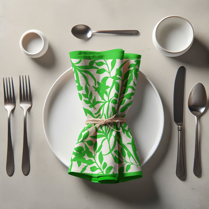 Figi Floral Napkin in Bright Green in Lightweight Linen