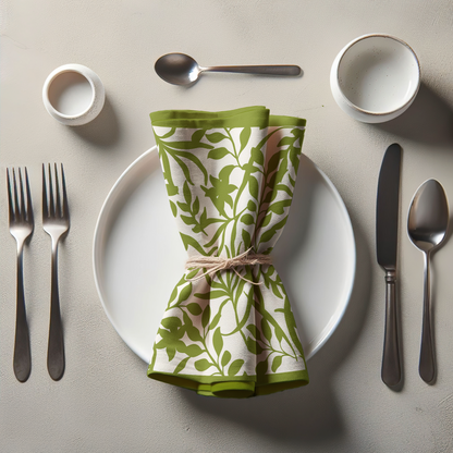 Figi Floral Napkin in Green in Lightweight Linen