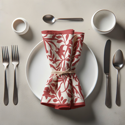 Figi Floral Napkin in Red in Lightweight Linen