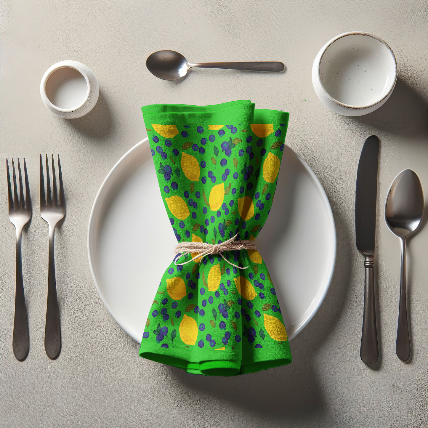 Spring Lemons Napkin in Bright Green in Organic Cotton Voile