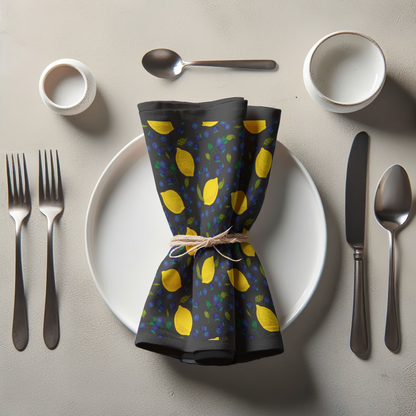 Spring Lemons Napkin in Dark Grey