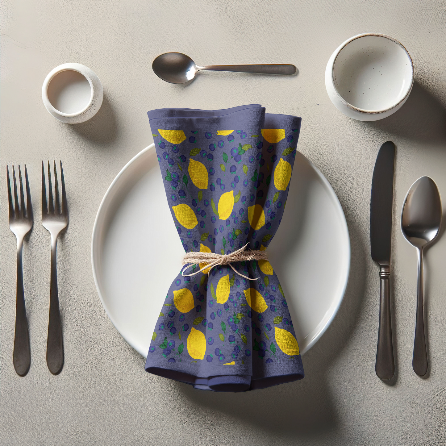 Spring Lemons Napkin in Midnight in Organic Cotton Voile