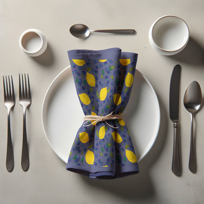 Spring Lemons Napkin in Midnight in Lightweight Linen