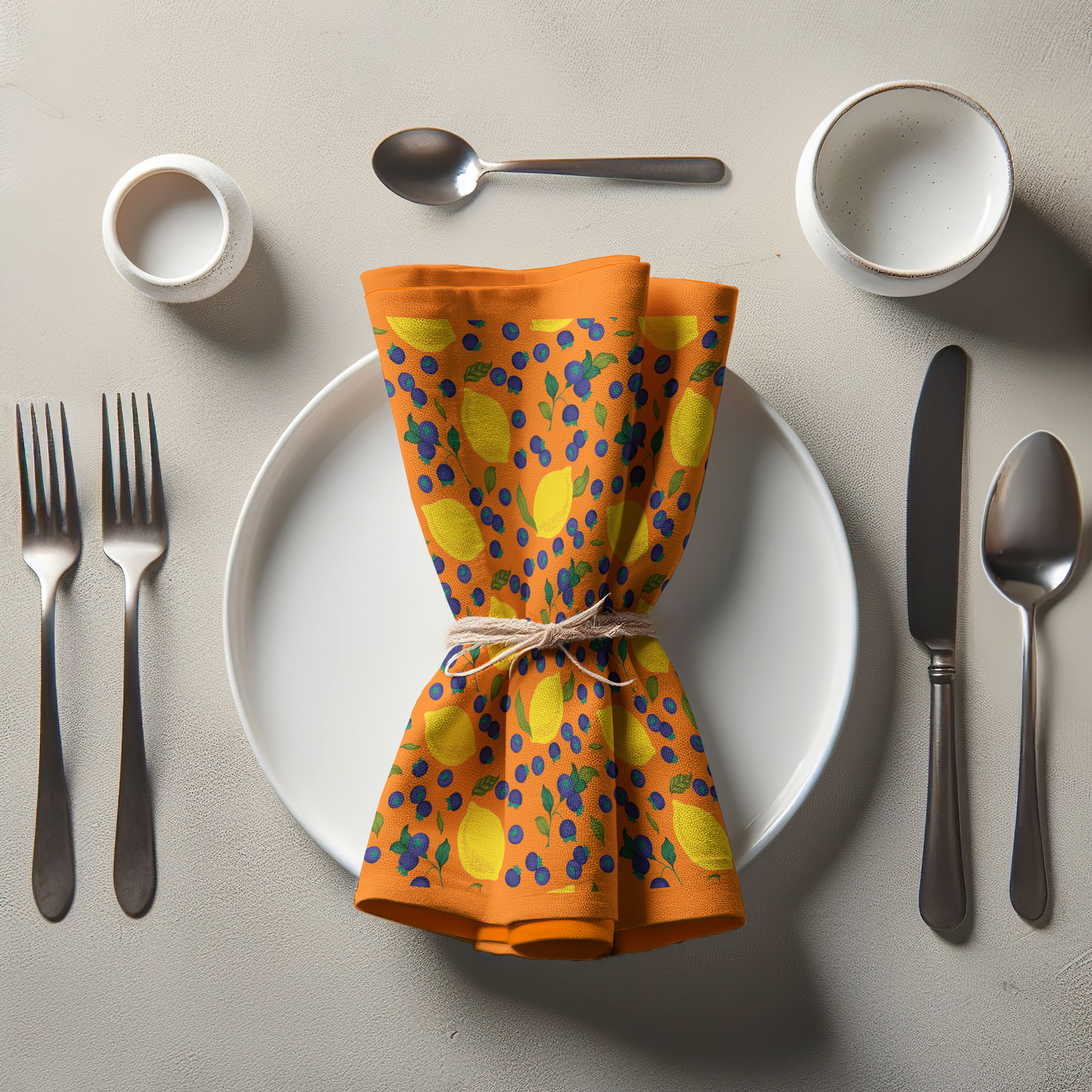 Spring Lemons Napkin in Orange in Organic Cotton Voile