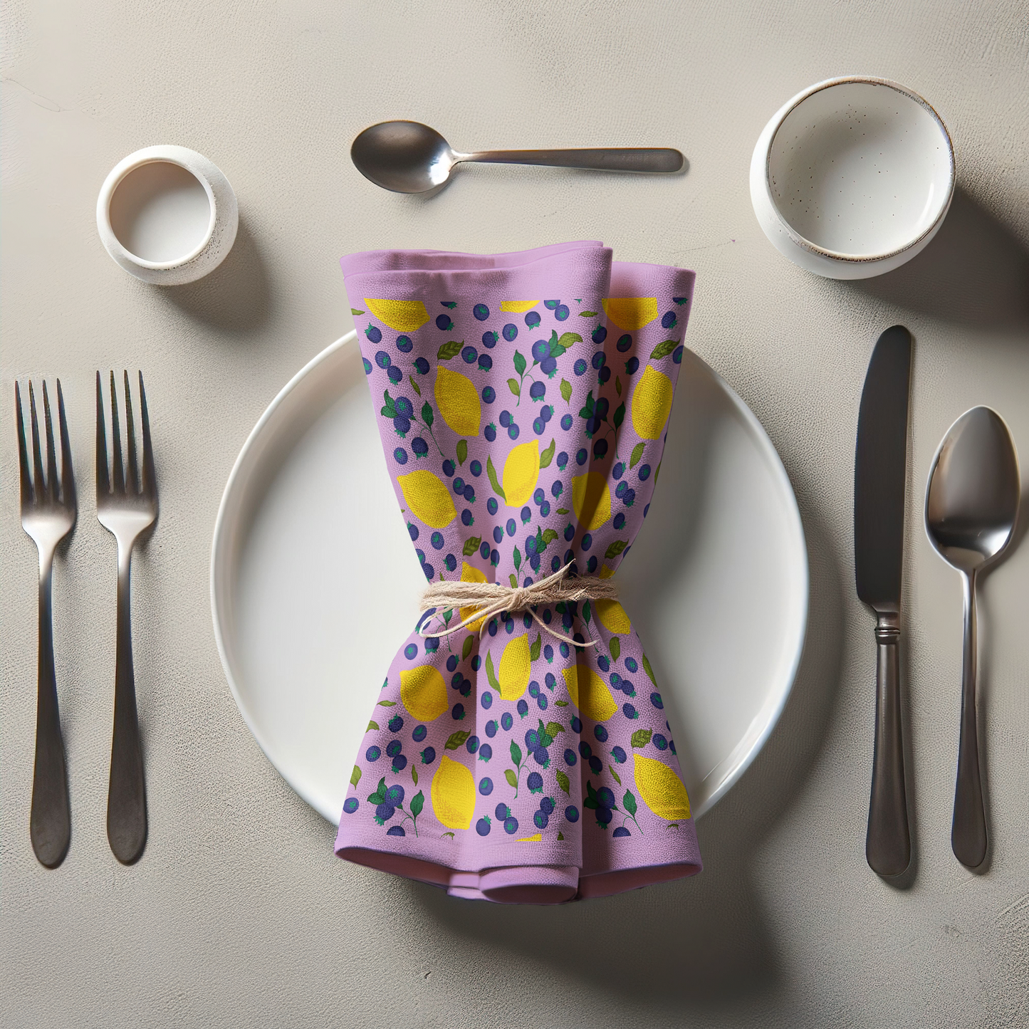 Spring Lemons Napkin in Pink in Lightweight Linen