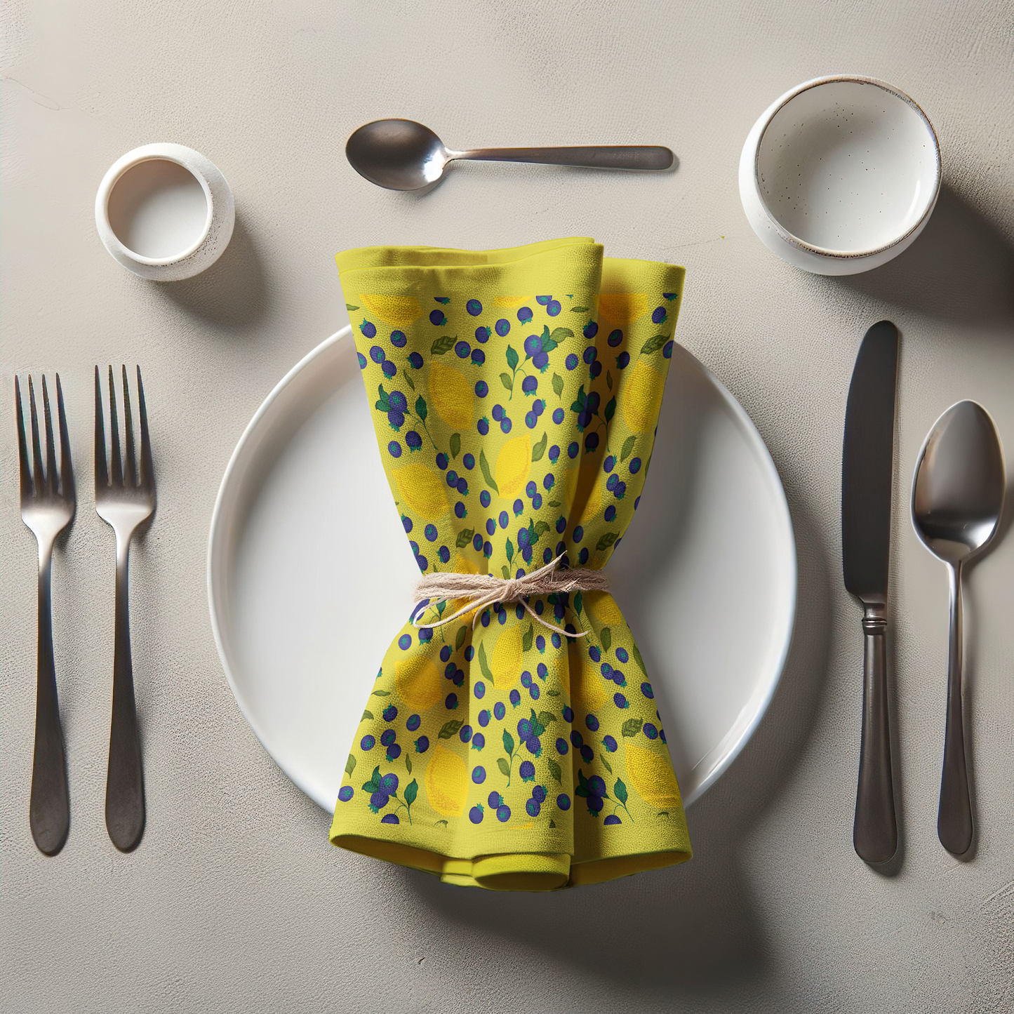 Spring Lemons Napkin in Yellow in Organic Cotton Voile