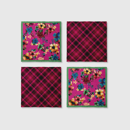 Plaid x Floral Napkins in Pink | Set of 4