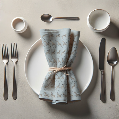 Leaping Zebras Napkin in Ice - Lightweight Linen