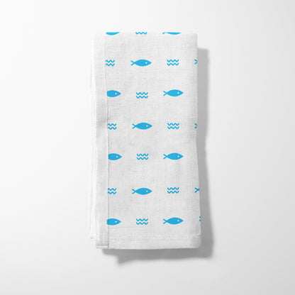 Fish and Waves Napkin in Blue