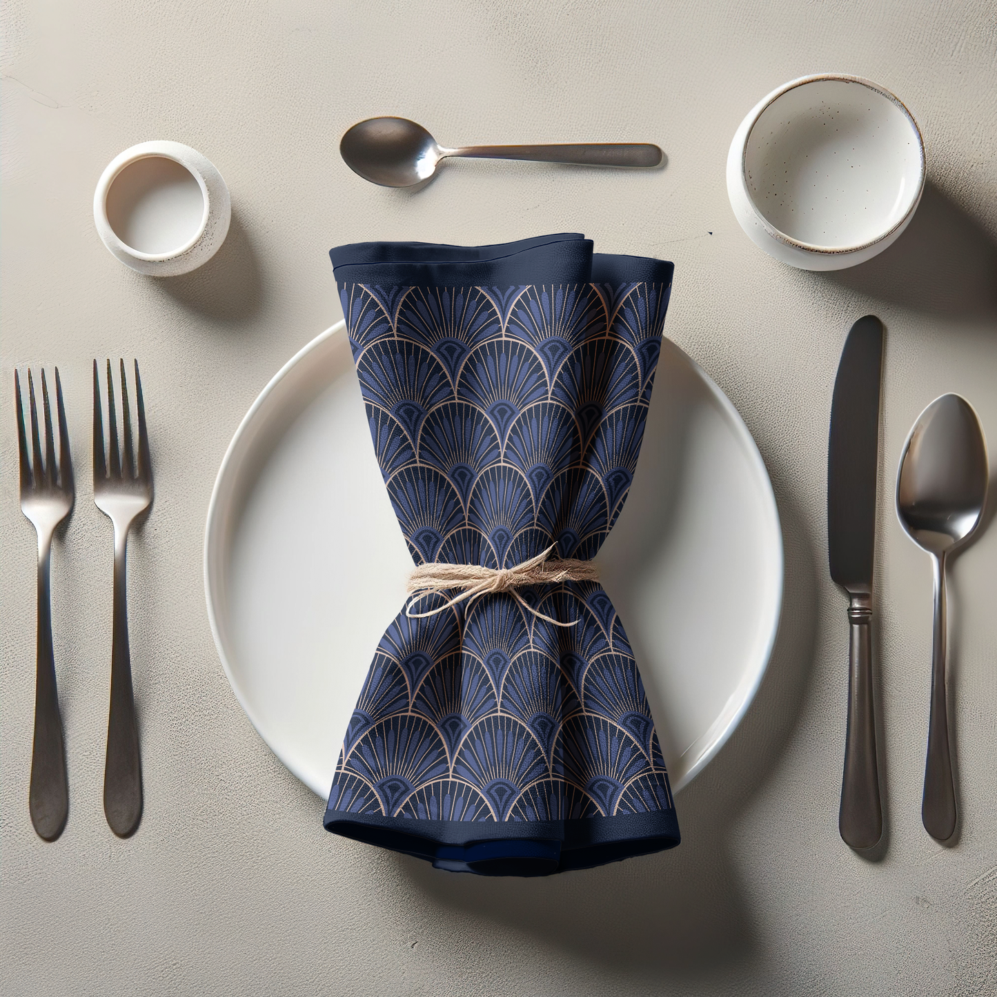 Blue and Ecru Art Deco Napkin
