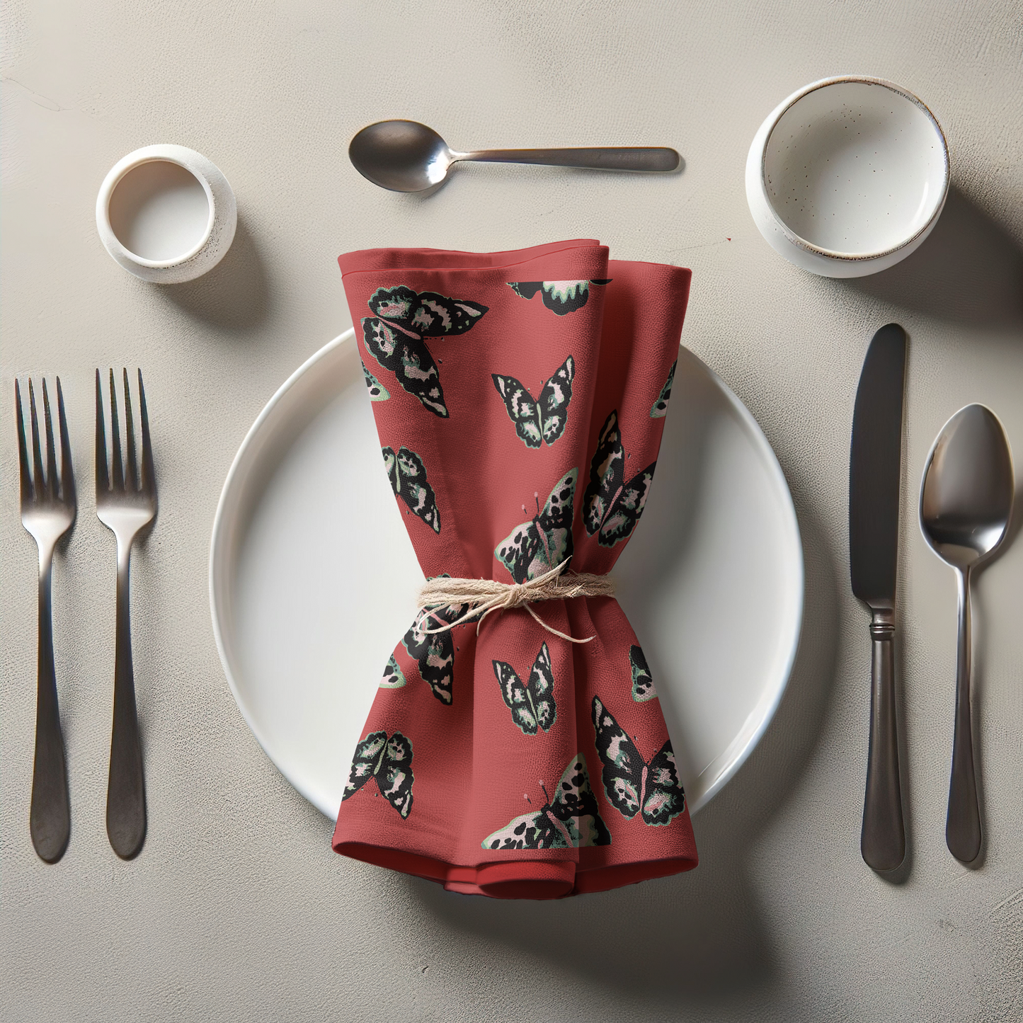 Sweet Butterflies Napkin in Red in Lightweight Linen