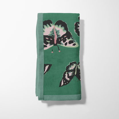 Sweet Butterflies Napkin in Green in Organic Cotton Voile