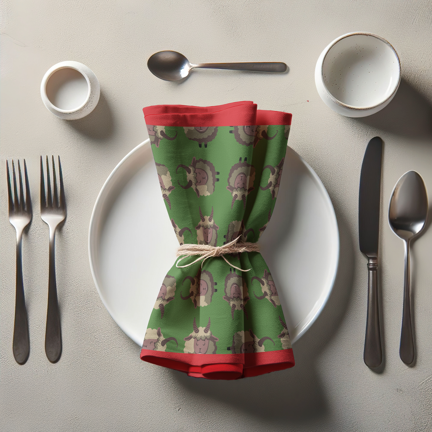 Krampus Napkin in Light Green with Light Red Border