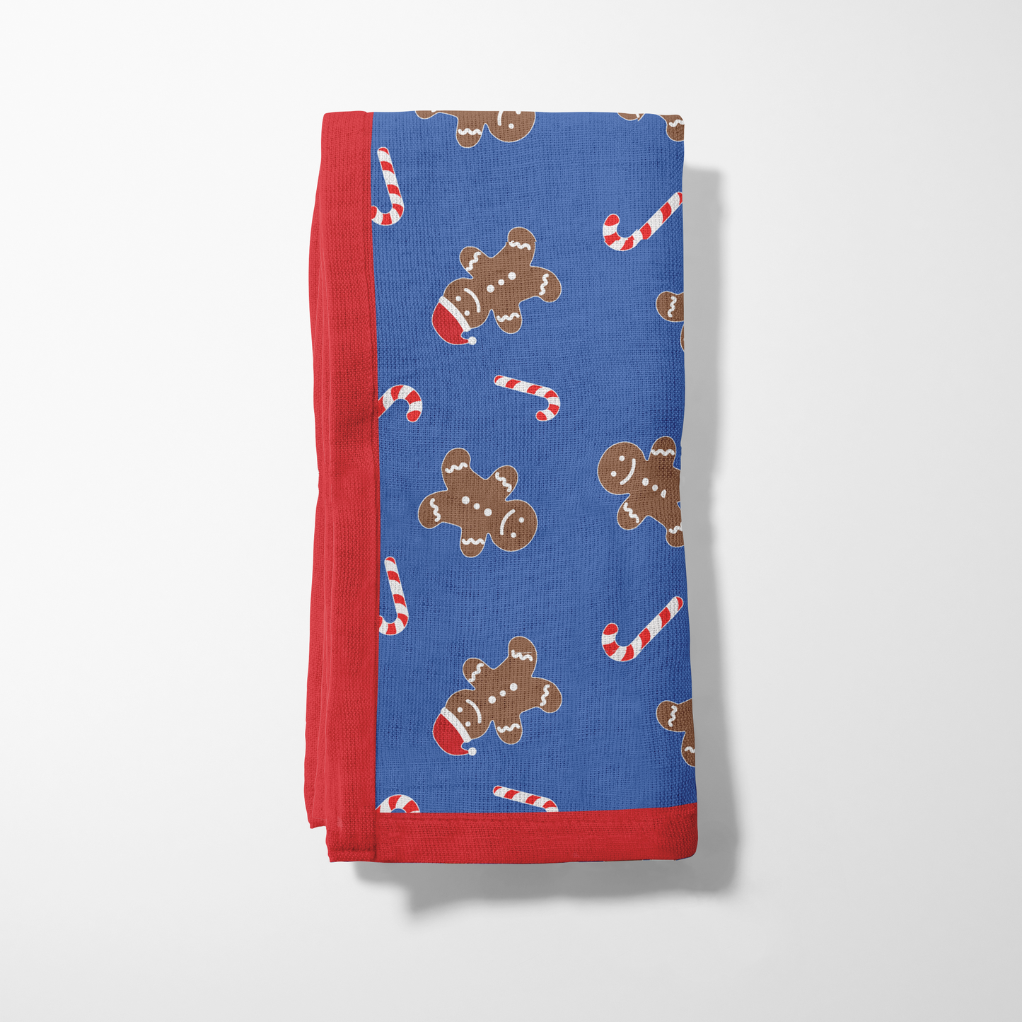 Gingerbread Dudes Napkin in Dark Blue with Light Red Border