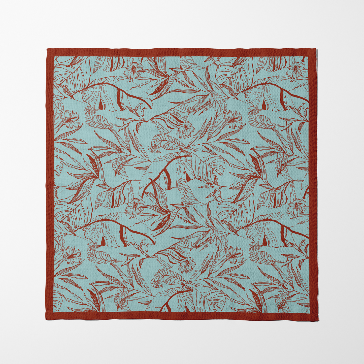 Mint Rust Palms Napkin in Organic Cotton Voile