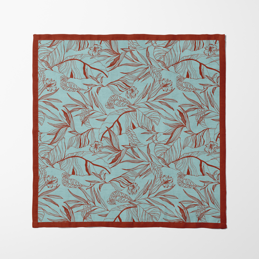 Mint Rust Palms Napkin in Organic Cotton Voile