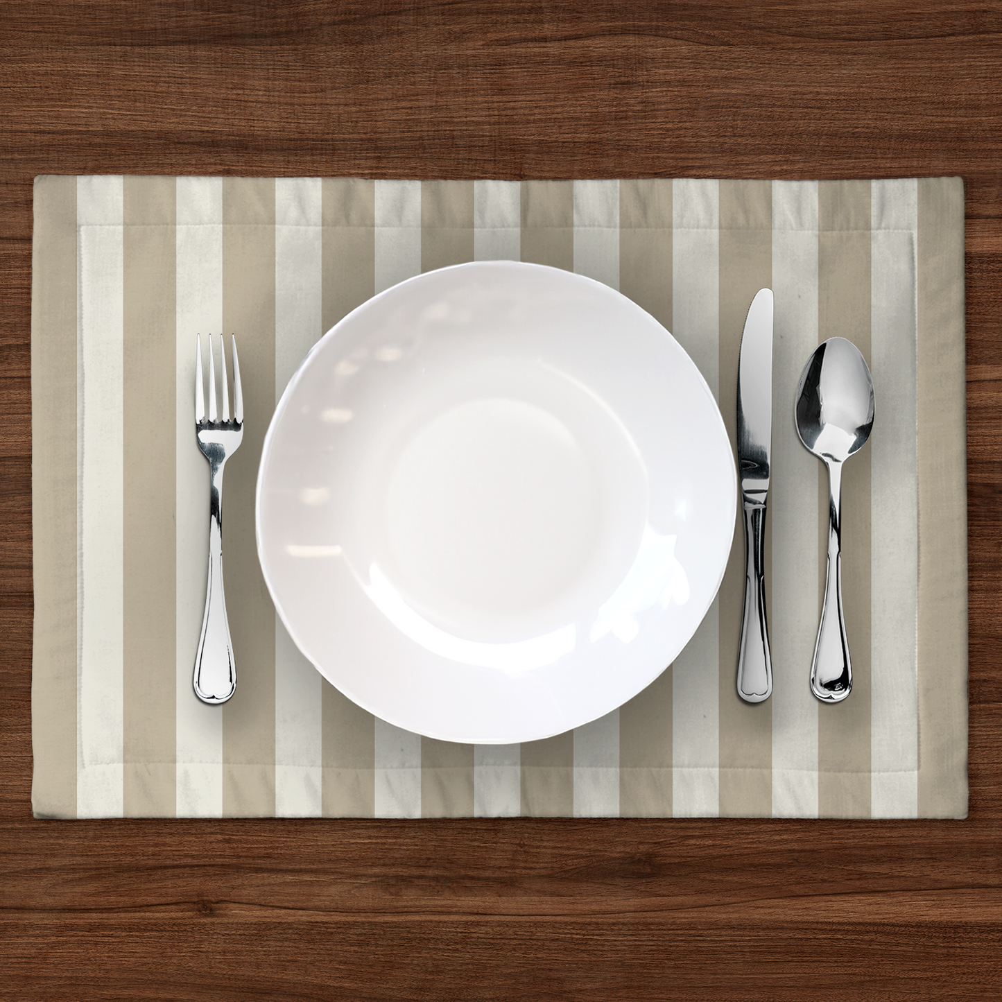 ONE Medium Stripes Placemat - Pebble in Mid Cotton Twill