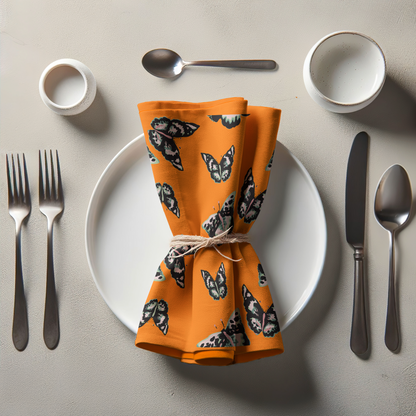 Sweet Butterflies Napkin in Orange in Lightweight Linen