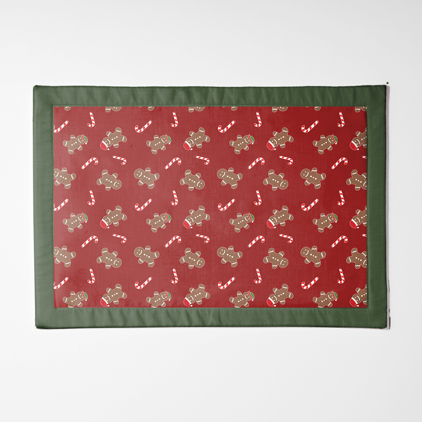 Gingerbread Dudes Placemat in Dark Red with Dark Green Border