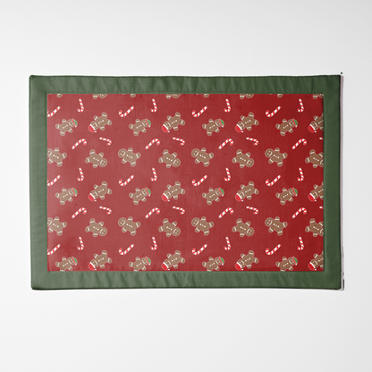 Gingerbread Dudes Placemat in Dark Red with Dark Green Border