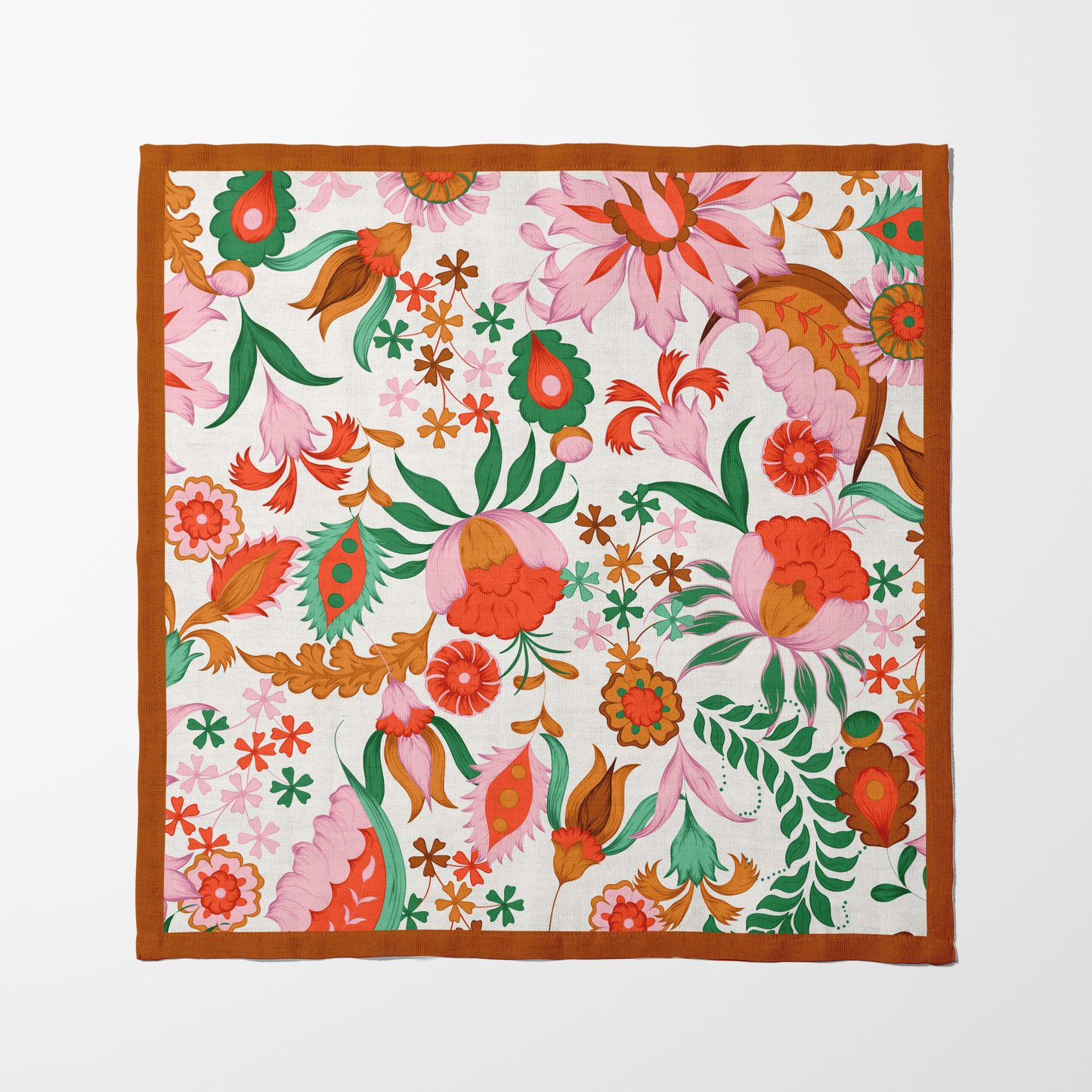 Ecru Dutch Blossoms Napkin in Organic Cotton Voile
