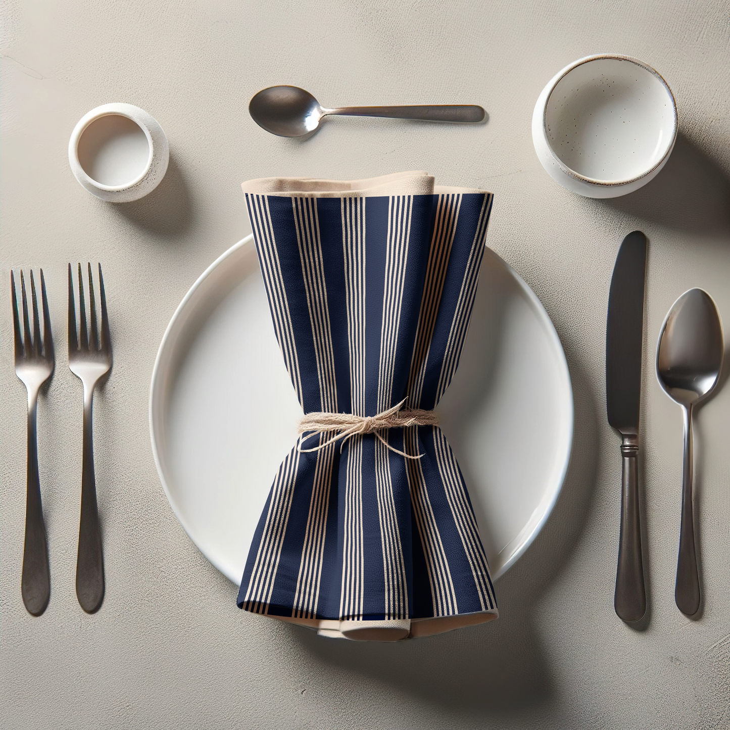 Retro Stripe Napkin - Navy with Ivory in Lightweight Linen