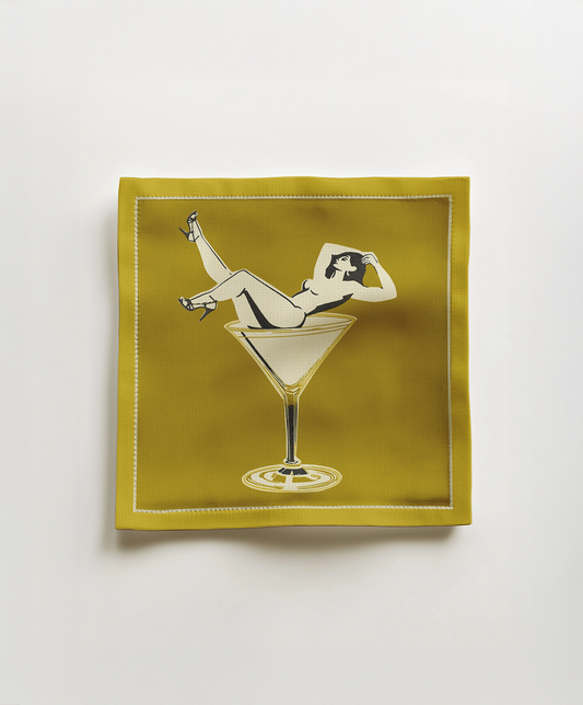 Cheers Darling Cocktail Napkin in Martini - Lightweight Linen