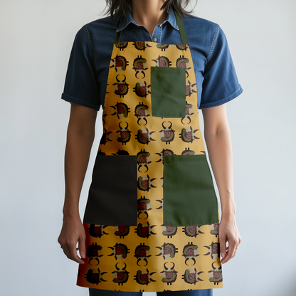 Krampus Full Chef Apron in Gold with Dark Green