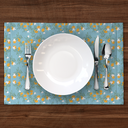 Lemon Flower Placemat in Light Blue