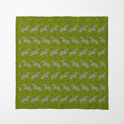 Leaping Zebras Napkin in Green in Organic Cotton Voile