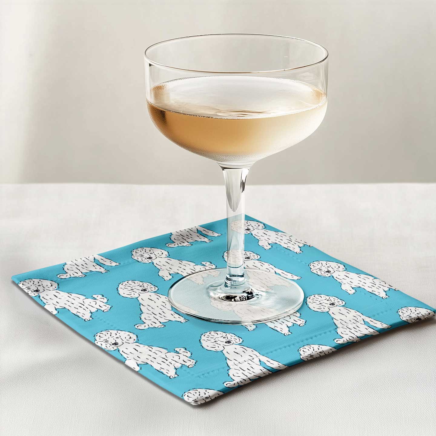 Oy with the Poodles Cocktail Napkin in Aqua in Lightweight Linen