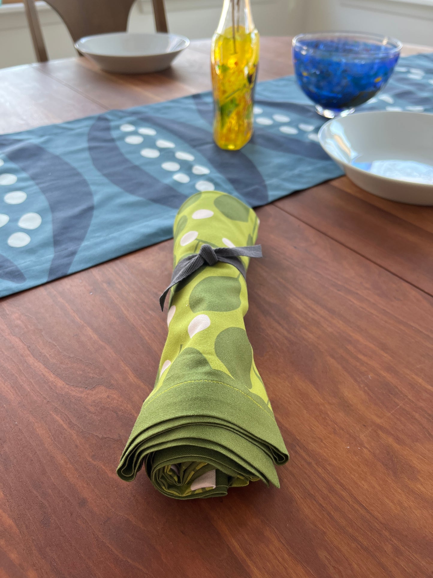 Branches + Dots Napkin — Lightweight Linen Green