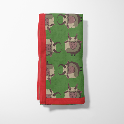 Krampus Napkin in Light Green with Light Red Border