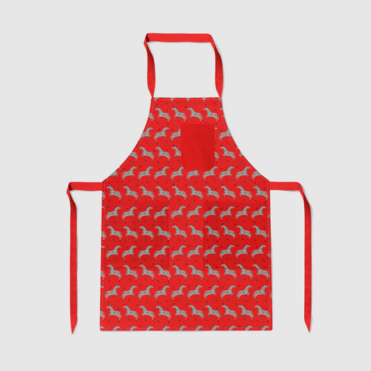 Leaping Zebras Full Chef Apron in Red - Organic Cotton Canvas Mid-Weight