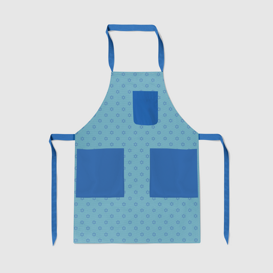 Star of David Full Chef Apron in Light Blue with Dark Blue