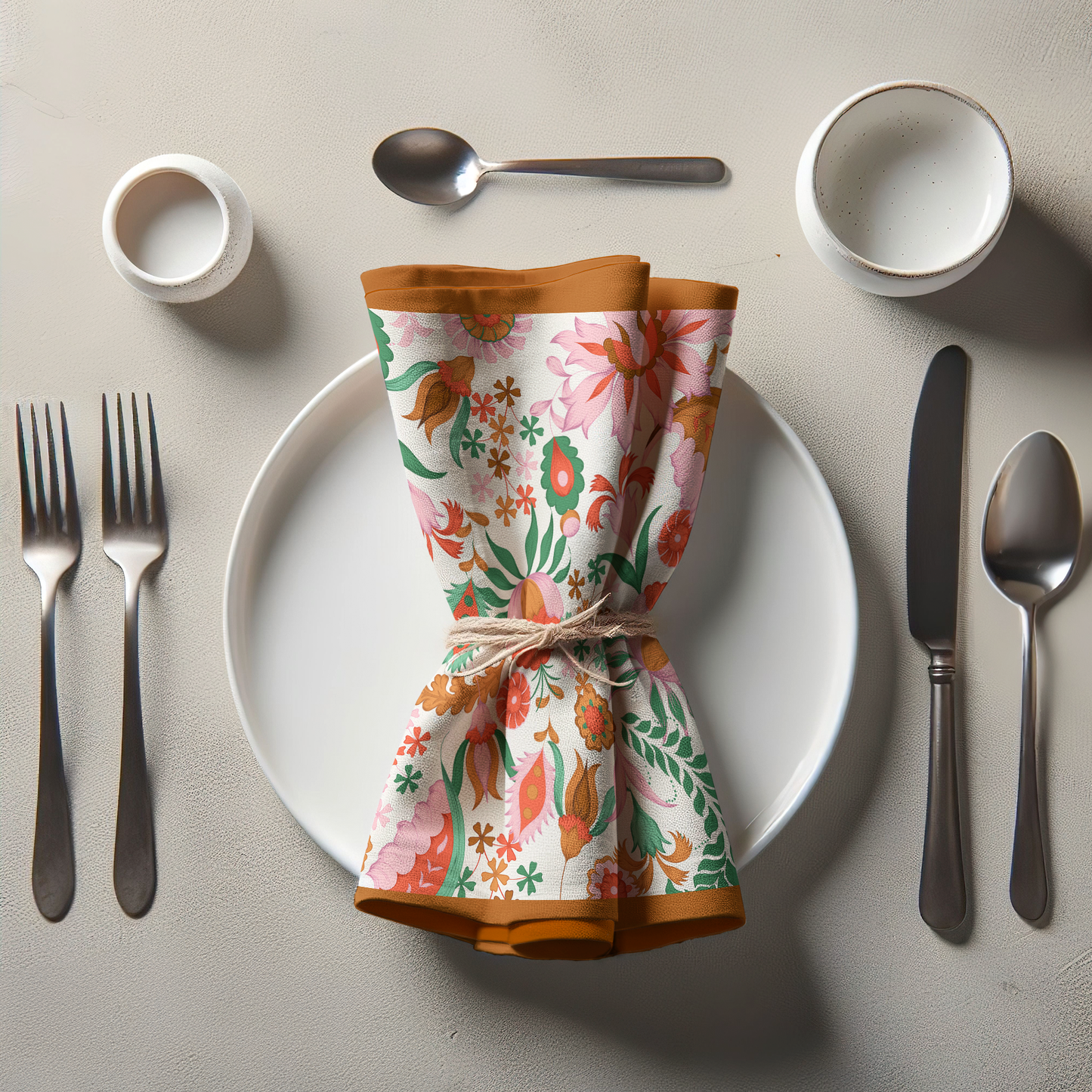 Ecru Dutch Blossoms Napkin in Organic Cotton Voile