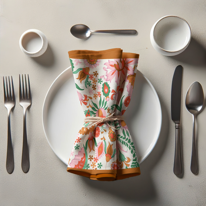 Ecru Dutch Blossoms Napkin in Organic Cotton Voile