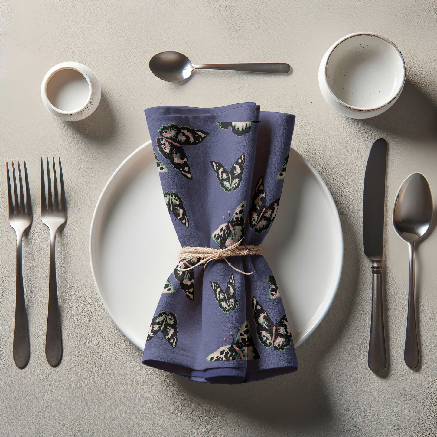 Sweet Butterflies Napkin in Midnight in Lightweight Linen