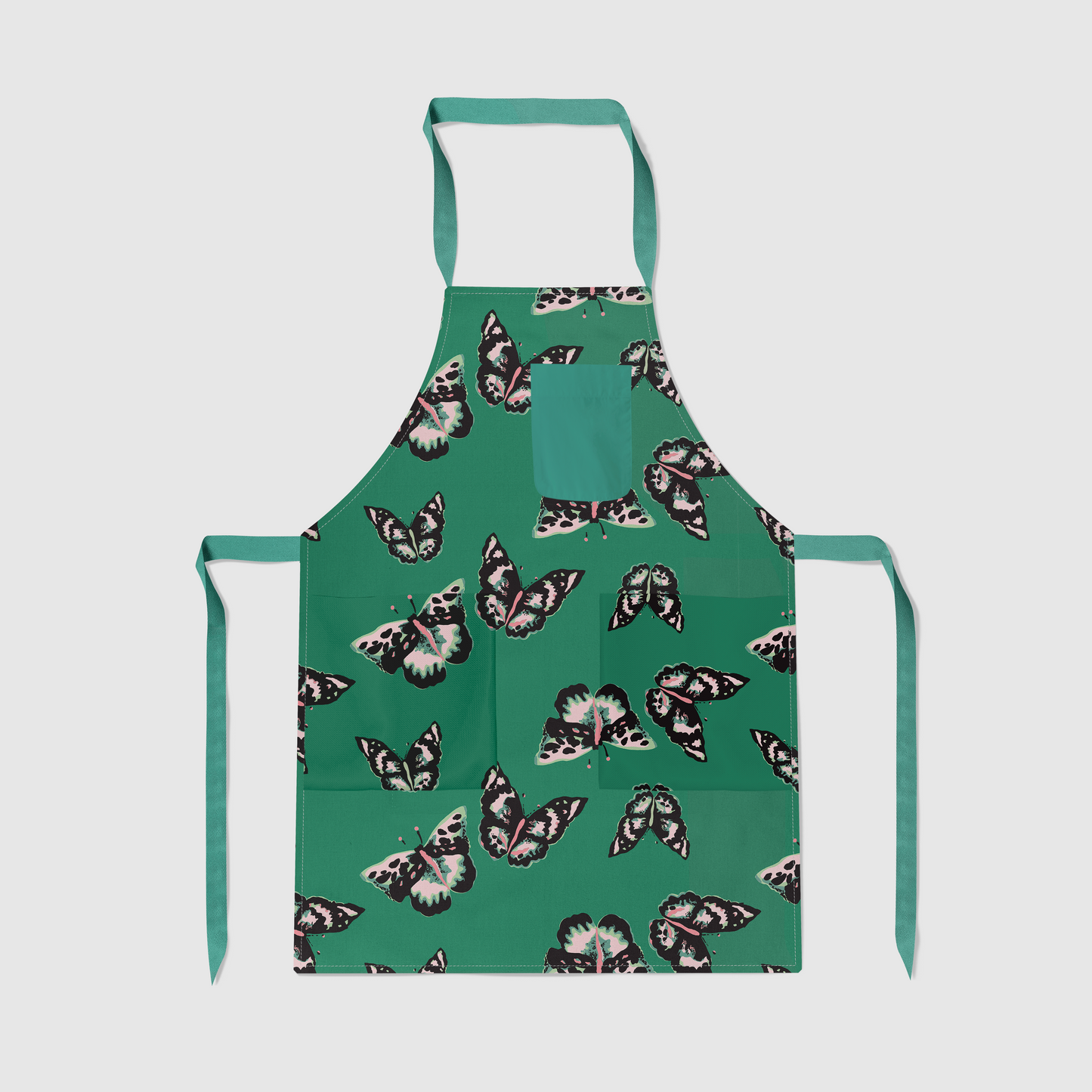 Sweet Green Butterflies Full Chef Apron - Organic Cotton Canvas Mid-Weight