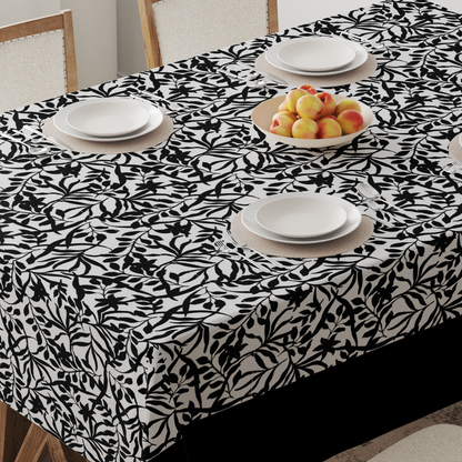 Figi Floral Tablecloth in Black & White - Linen