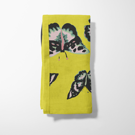 Sweet Butterflies Napkin in Yellow in Lightweight Linen