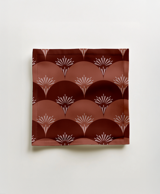Heritage Cocktail Napkin in Red & Salmon Pink in Lightweight Linen