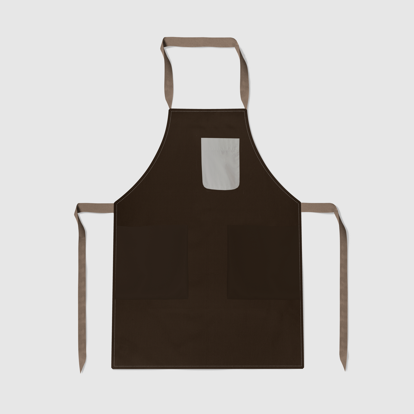 Solid Full Chef Apron in Dark Brown with Bone Pocket in Mid Weight Cotton Twill