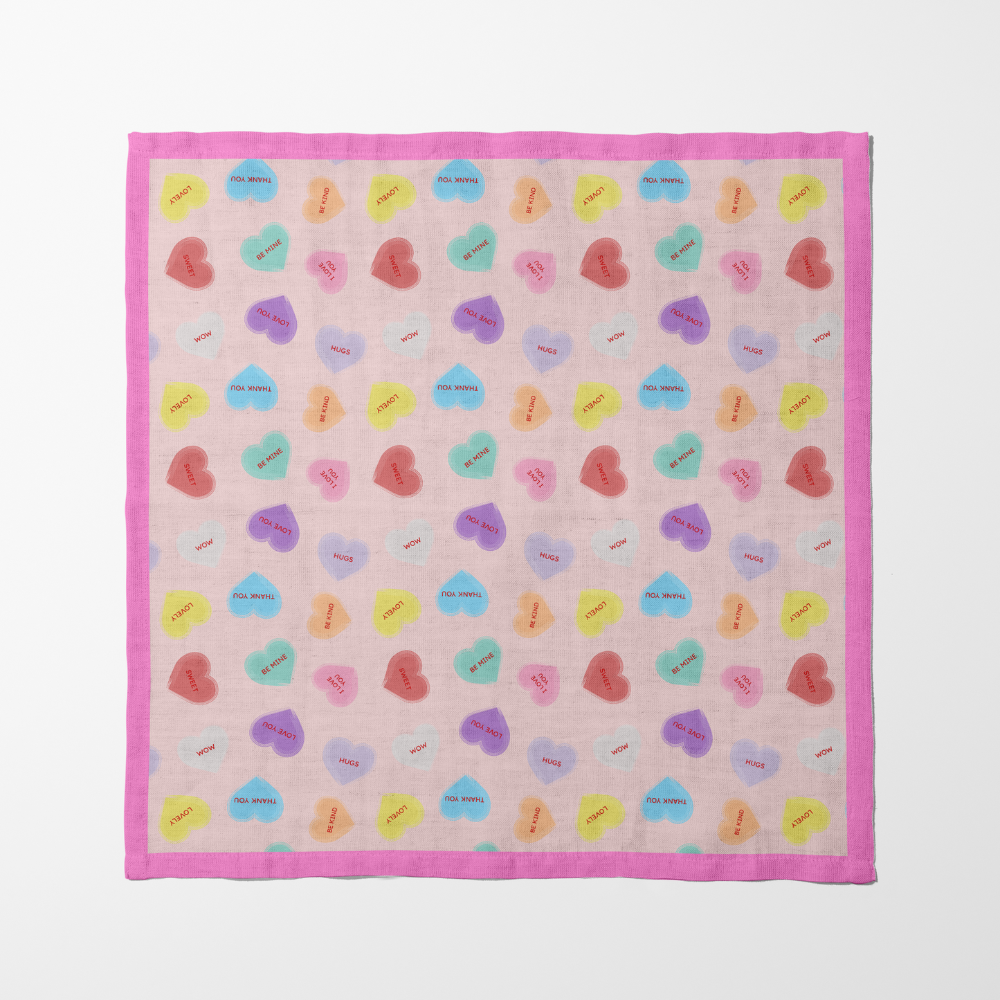 Valentine Pink Candy Hearts Napkin with Love Pink Border