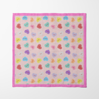 Valentine Pink Candy Hearts Napkin with Love Pink Border