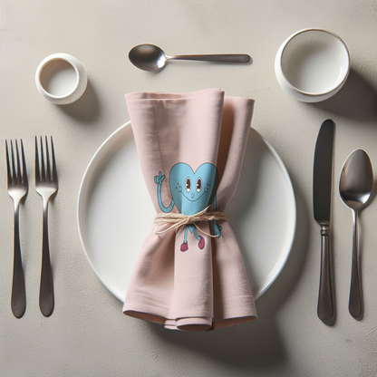 Blue Heart Napkin in Valentine Pink