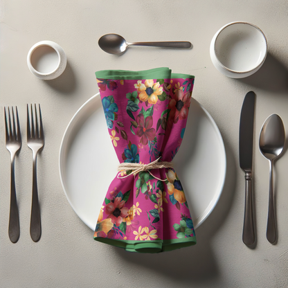 Martiniques Marigolds Napkin in Pink in Organic Cotton Voile