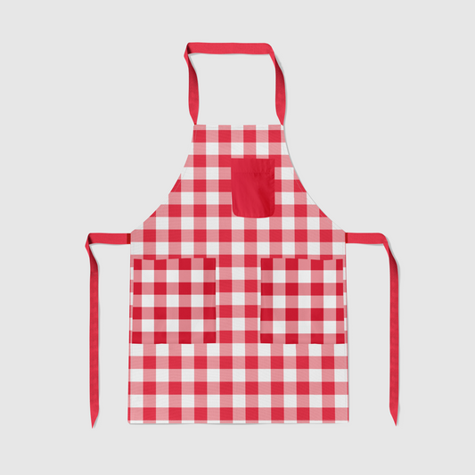 Gingham Full Chef Apron in Picnic Red - Organic Cotton Canvas Mid-Weight